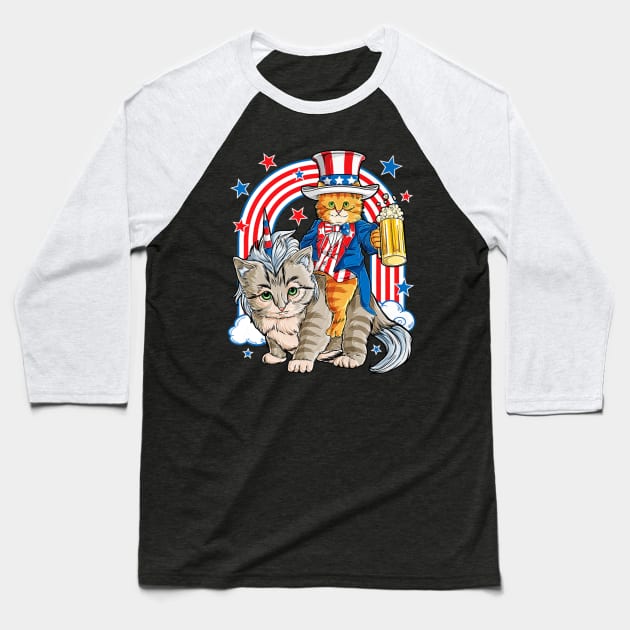 4th Of July Cat Shirt Baseball T-Shirt by Namio